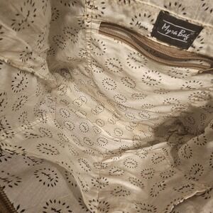 Myra Bag Side Floral Print Upcycled Canvas & Genuine Leather Tote Bag *read*